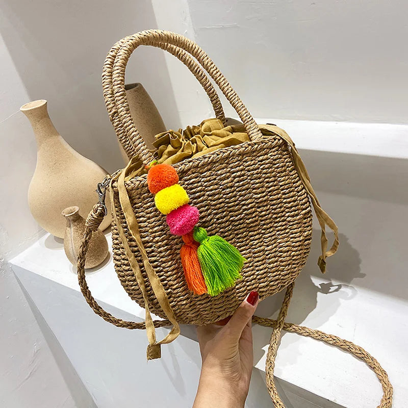 Rattan Square Tote Bag Crossbody Boho Basket