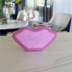 Lips Shape Diamonds Evening Bag Bridal Party Blingbling Wedding Chain Clutch