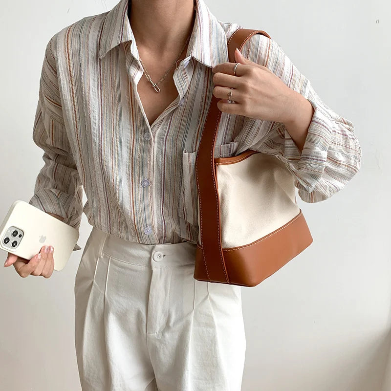 Summer Canvas Patchwork Tote Shoulder Bag
