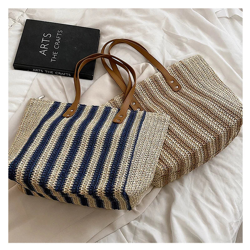 Summer High Shopping Bag Women Straw Bags Beach Shoulder Bag