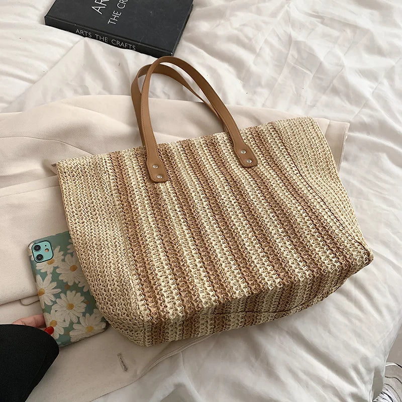 Summer High Shopping Bag Women Straw Bags Beach Shoulder Bag
