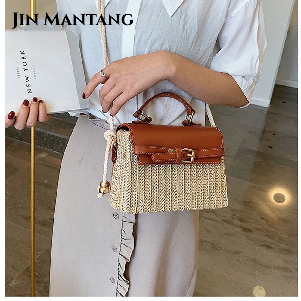 Vintage Rattan Bag Summer Crossbody Straw Handbag