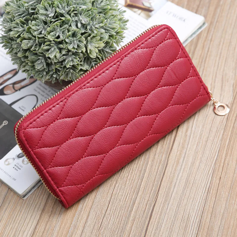 Summer Embroidered Ladies Hand Wallet Grid Multi-card Slot Zipper Puese