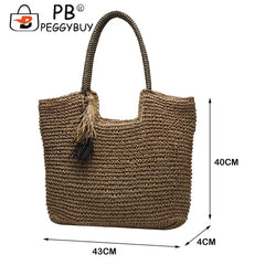 Summer Woven Straw Tassel Braided Shoulder Beach Bag