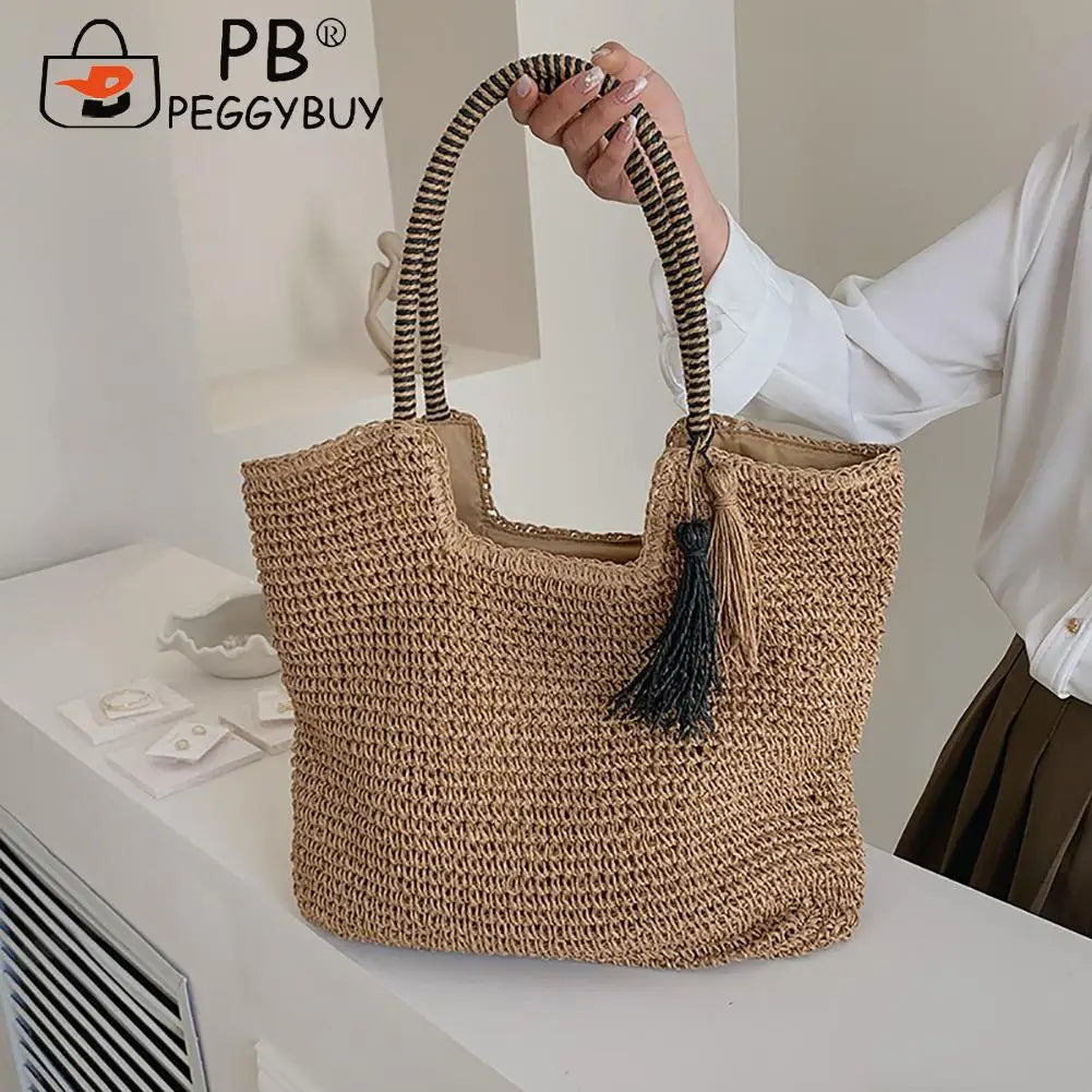 Summer Woven Straw Tassel Braided Shoulder Beach Bag