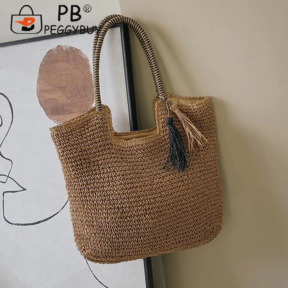Summer Woven Straw Tassel Braided Shoulder Beach Bag