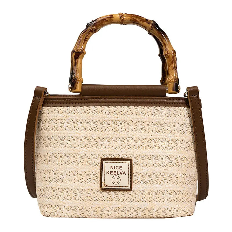 Summer Bamboo Handle Braided Bag Cross Body Bag