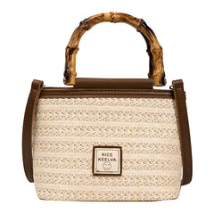 Summer Bamboo Handle Braided Bag Cross Body Bag