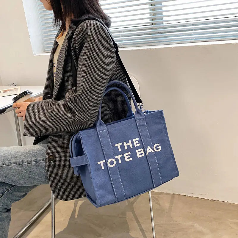Diagonal Literary Fan Letter Canvas Shoulder Bag