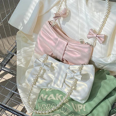Women's Commute Messenger Bag with Pearl Pink Bow Tie