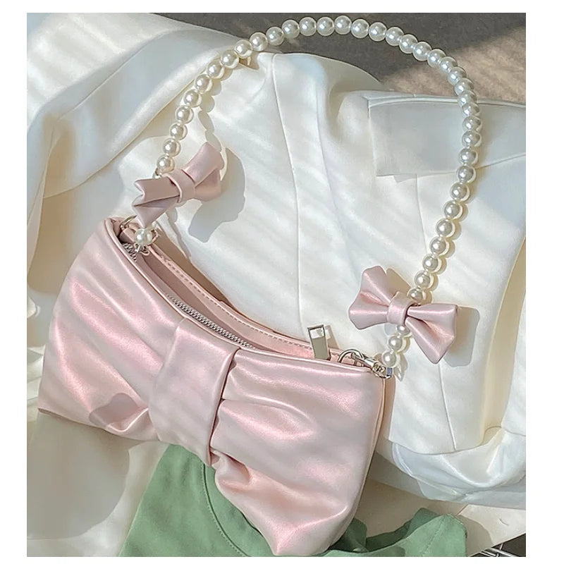 Women's Commute Messenger Bag with Pearl Pink Bow Tie