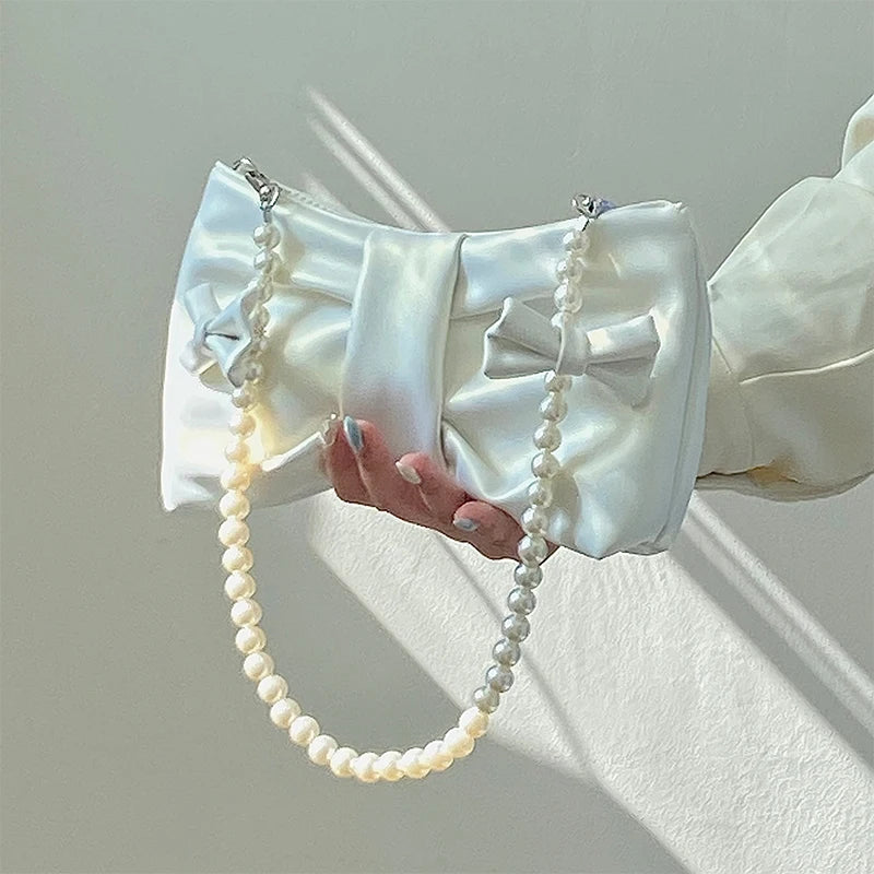 Women's Commute Messenger Bag with Pearl Pink Bow Tie