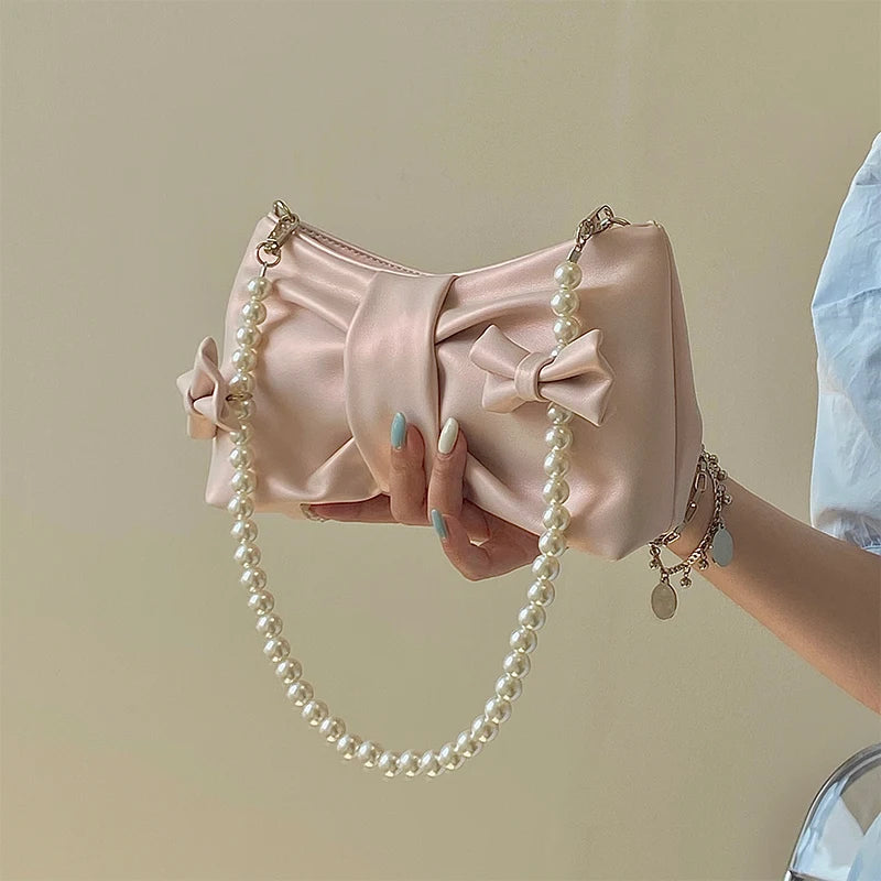 Women's Commute Messenger Bag with Pearl Pink Bow Tie