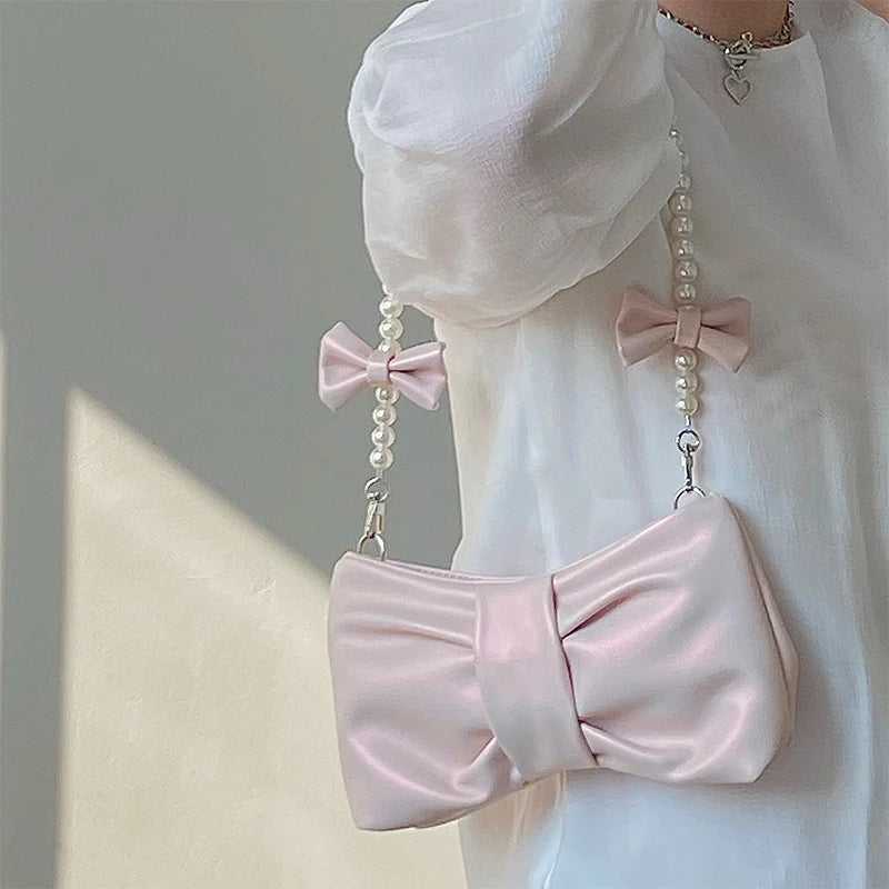 Women's Commute Messenger Bag with Pearl Pink Bow Tie