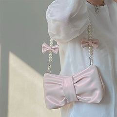 Women's Commute Messenger Bag with Pearl Pink Bow Tie