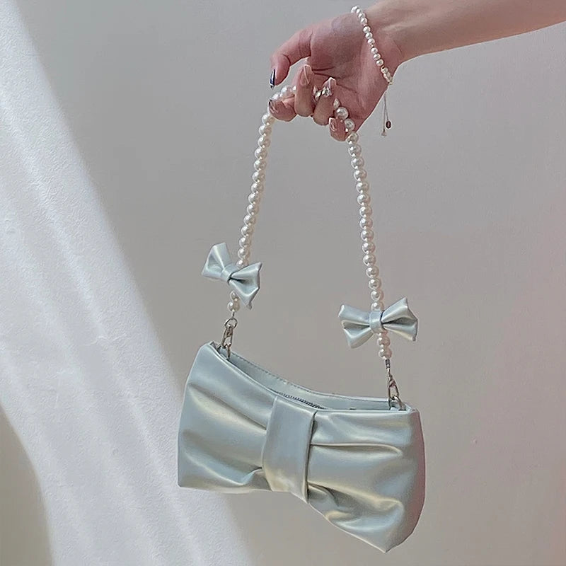 Women's Commute Messenger Bag with Pearl Pink Bow Tie