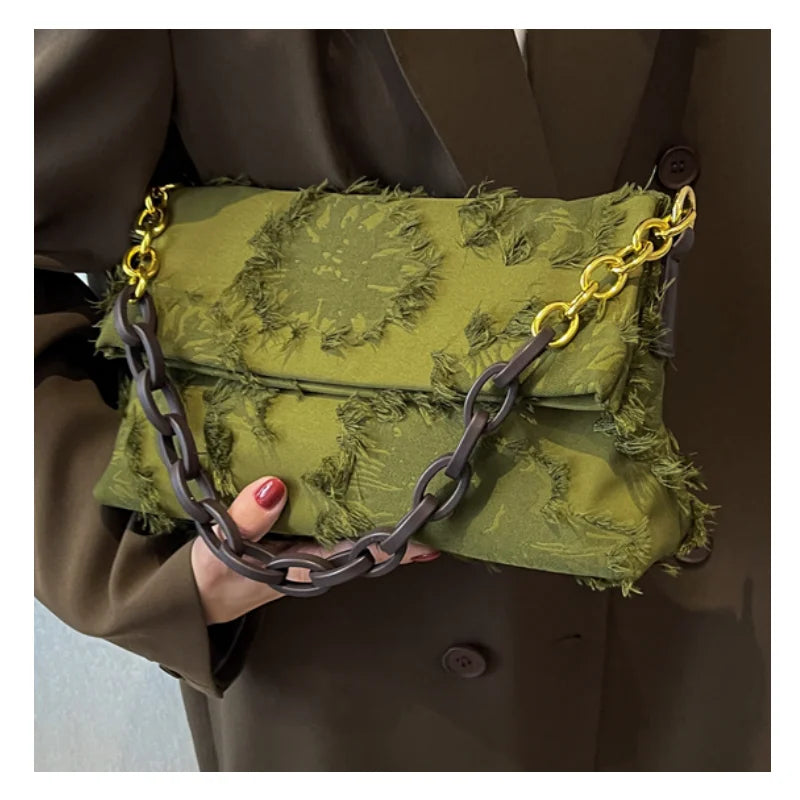 Canvas Crossbody Clutch Purse Chain Shoulder Bag for Women