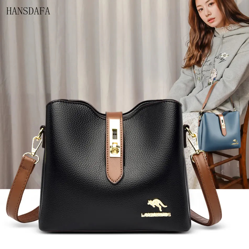 3-Layer Bucket Crossbody Bag Small Shoulder Messenger Handbag