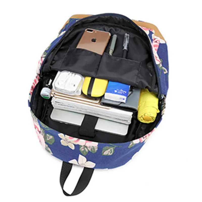 USB Charging Canvas Backpack 3 Pcs/set Women School Backpacks