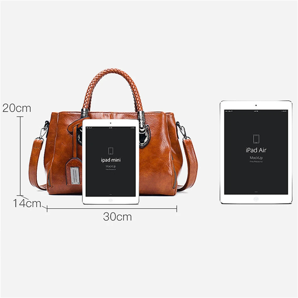 Vintage Oil Wax Leather Handbags Women Bags Ladies Hand Bags