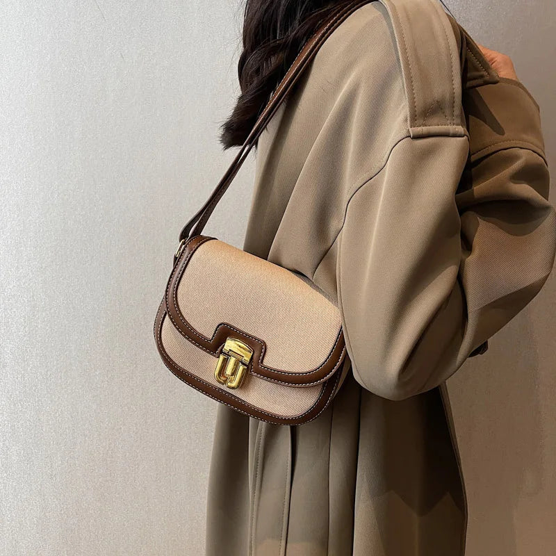Vintage Canvas Saddle Bag Women Shoulder Crossbody Handbag