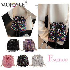 Vintage Women Top-Handle Bag Sequins Drawstring Shoulder Bag