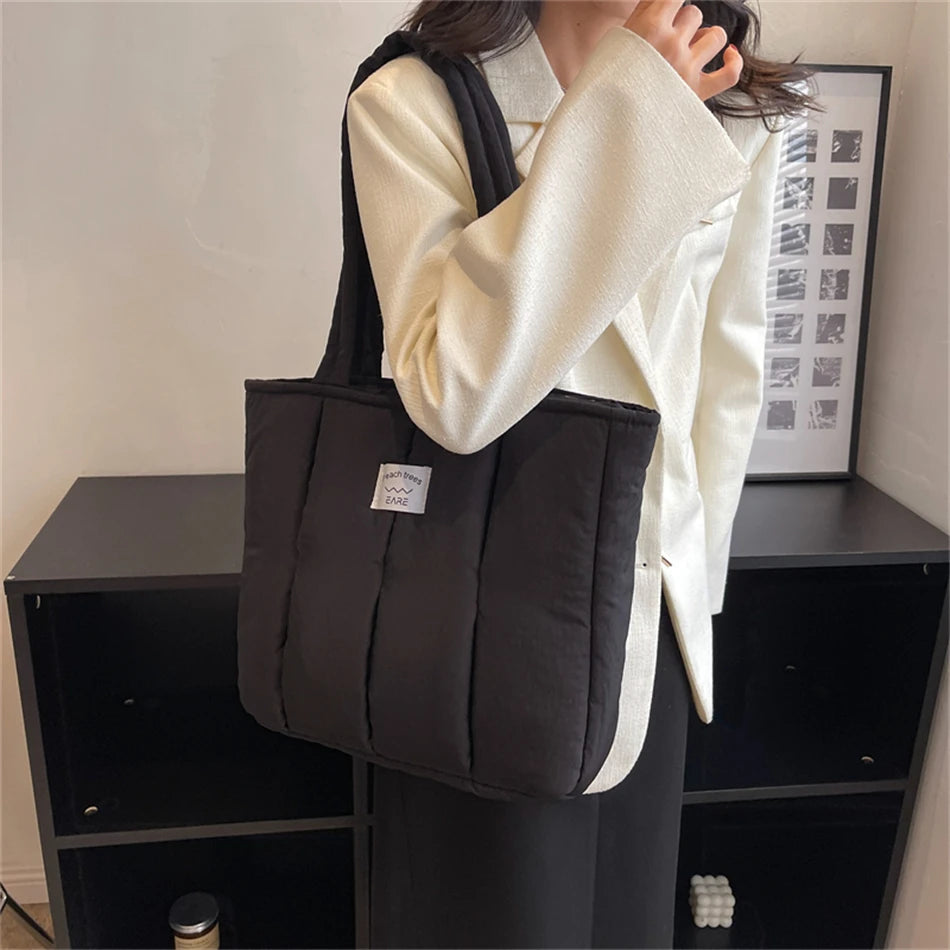 Winter Lady Casual Totes Bag Soft Nylon Padded Shopper Bag