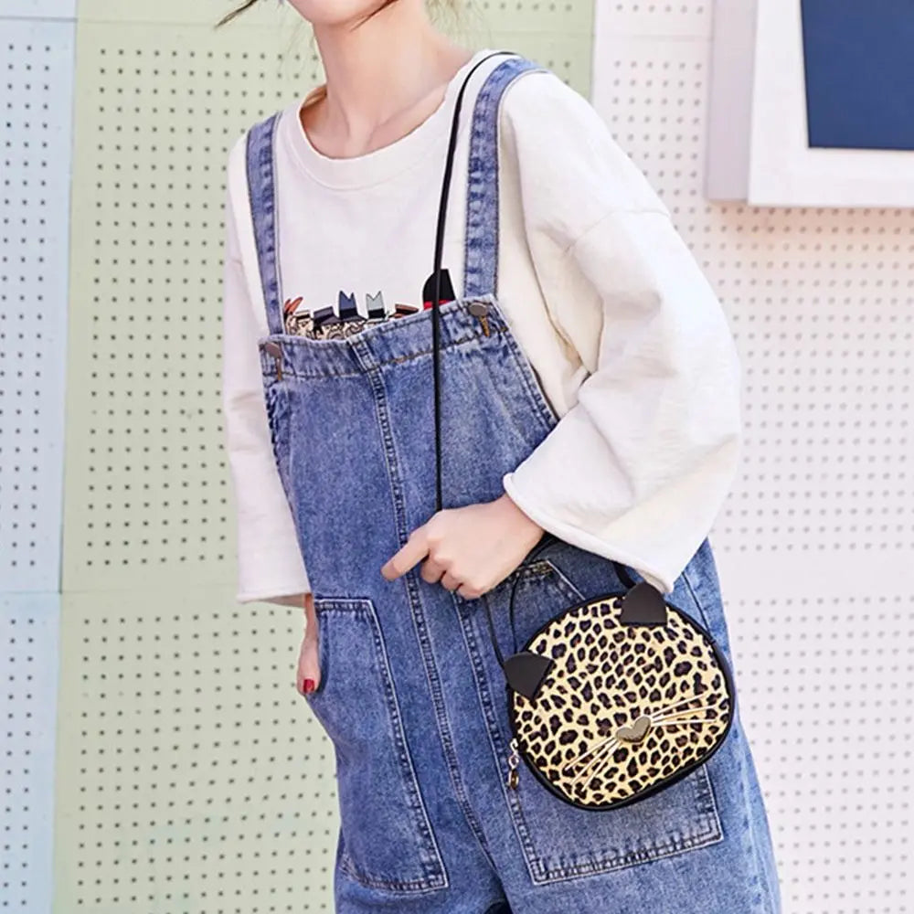 Cat Lady Handbag Purses Leopard Messenger Shoulder Bag