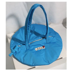 Women Nylon Shoulder Bag Solid Zipper Bucket Handbag Rose Red Tote Bag