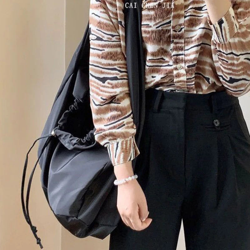 Canvas Bucket Shoulder Bag Zipper Tote Handbag