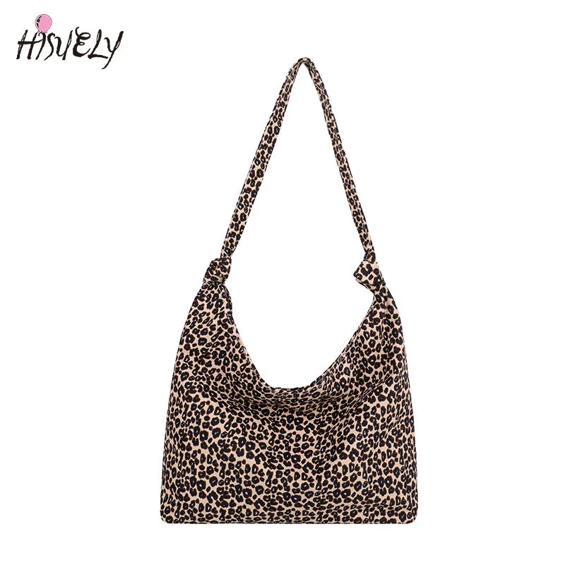 Leopard Print Canvas Shoulder Bag Retro Ladies Handbag