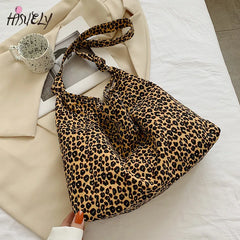 Leopard Print Canvas Shoulder Bag Retro Ladies Handbag