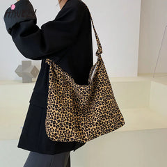 Leopard Print Canvas Shoulder Bag Retro Ladies Handbag