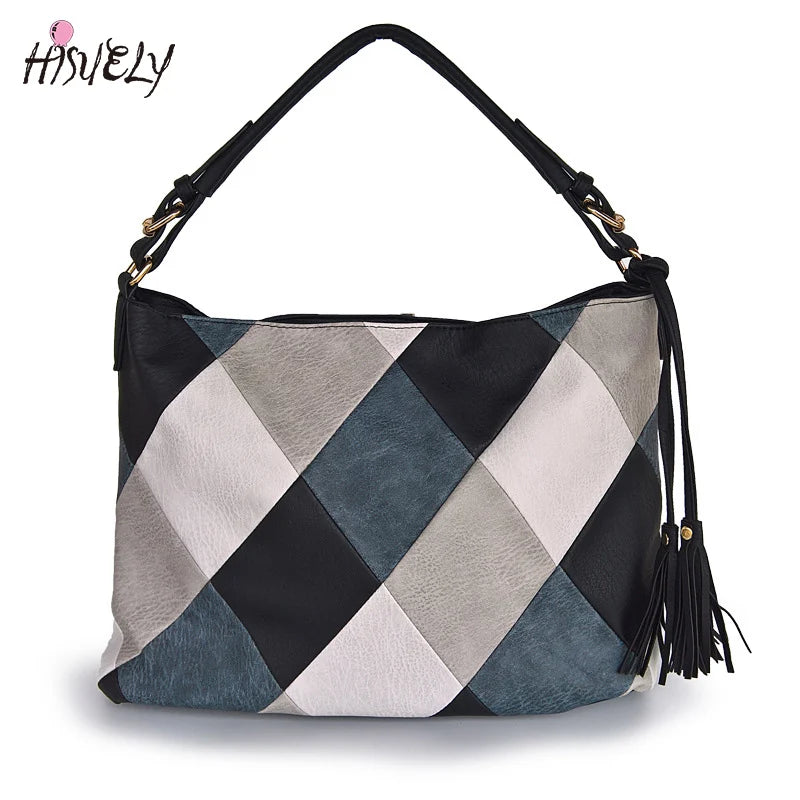 Women Patchwork PU Leather Handbags Top-handle Messenger Bag
