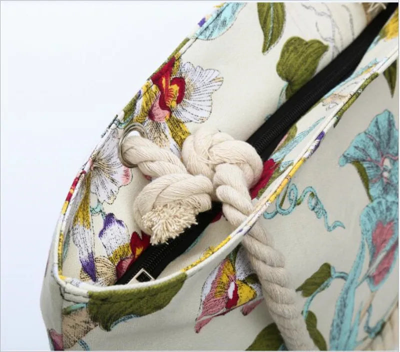 Women Floral Shoulder Bags Casual Beach Holiday Bags Cotton Tote Shopping Bags