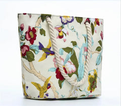 Women Floral Shoulder Bags Casual Beach Holiday Bags Cotton Tote Shopping Bags