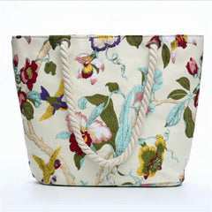 Women Floral Shoulder Bags Casual Beach Holiday Bags Cotton Tote Shopping Bags