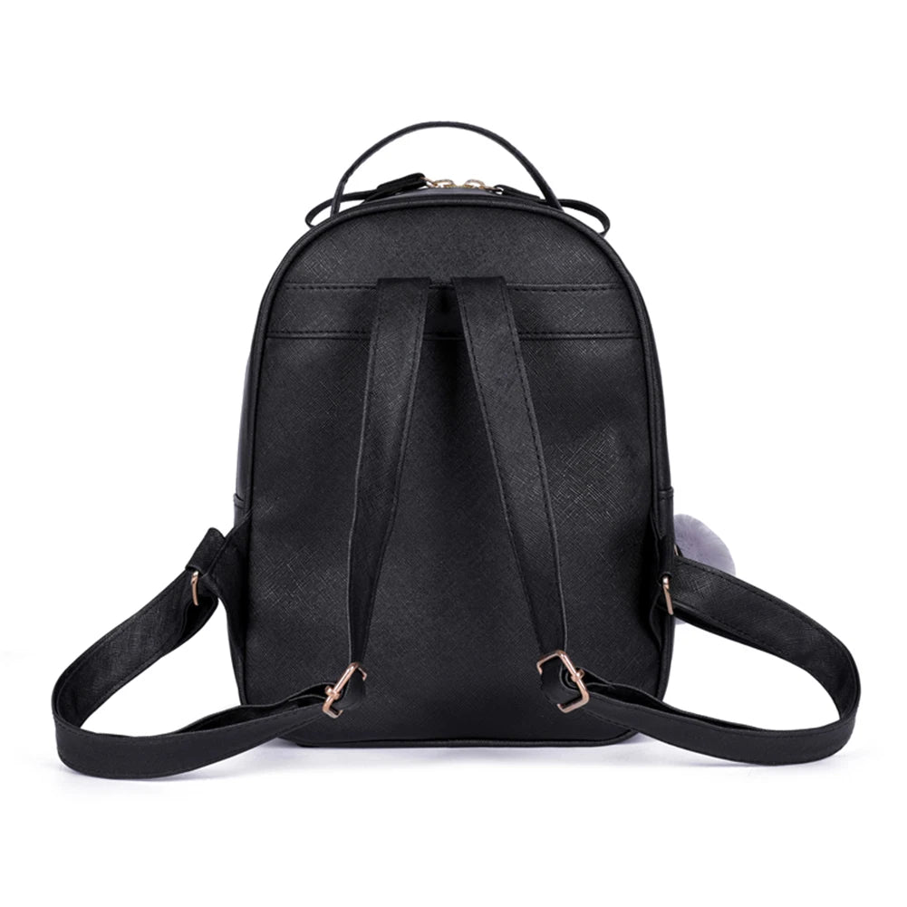 Cat Print PU Leather School Backpack for Girls