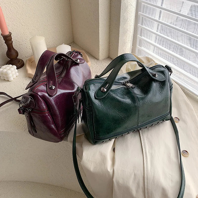 Large Leather Shoulder Bag for Women - Big Female Messenger Handbag