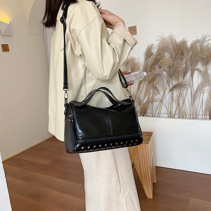 Large Leather Shoulder Bag for Women - Big Female Messenger Handbag