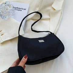 Nylon Mini Crescent Messenger Handbag Retro Style Solid Shoulder Bag