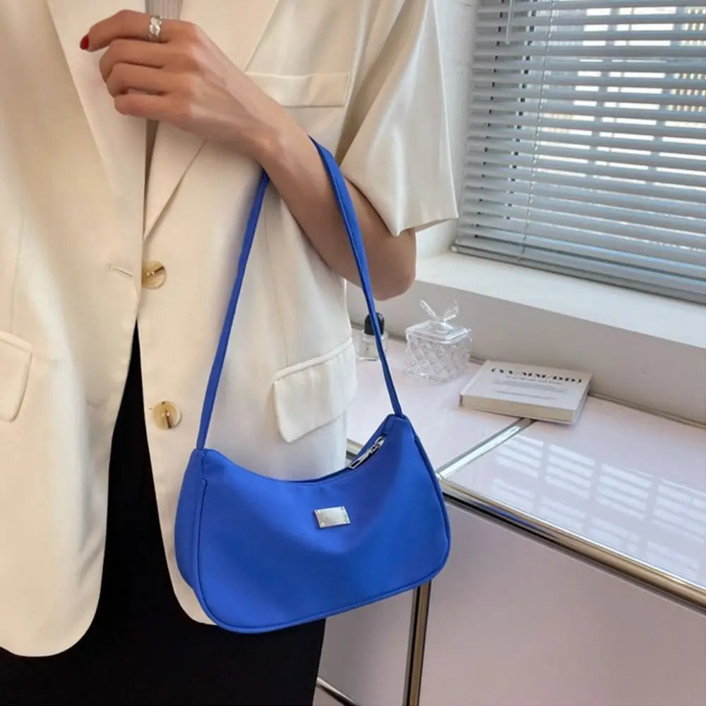 Nylon Mini Crescent Messenger Handbag Retro Style Solid Shoulder Bag