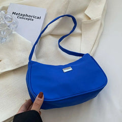 Nylon Mini Crescent Messenger Handbag Retro Style Solid Shoulder Bag