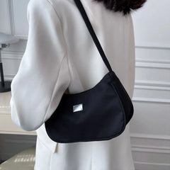Nylon Mini Crescent Messenger Handbag Retro Style Solid Shoulder Bag