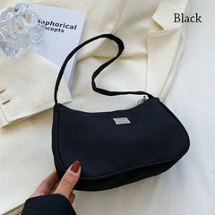 Nylon Mini Crescent Messenger Handbag Retro Style Solid Shoulder Bag