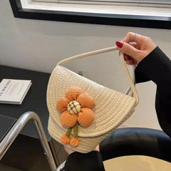 Stylish Braided Crossbody Purse Flower Pendant Small Shoulder Bag