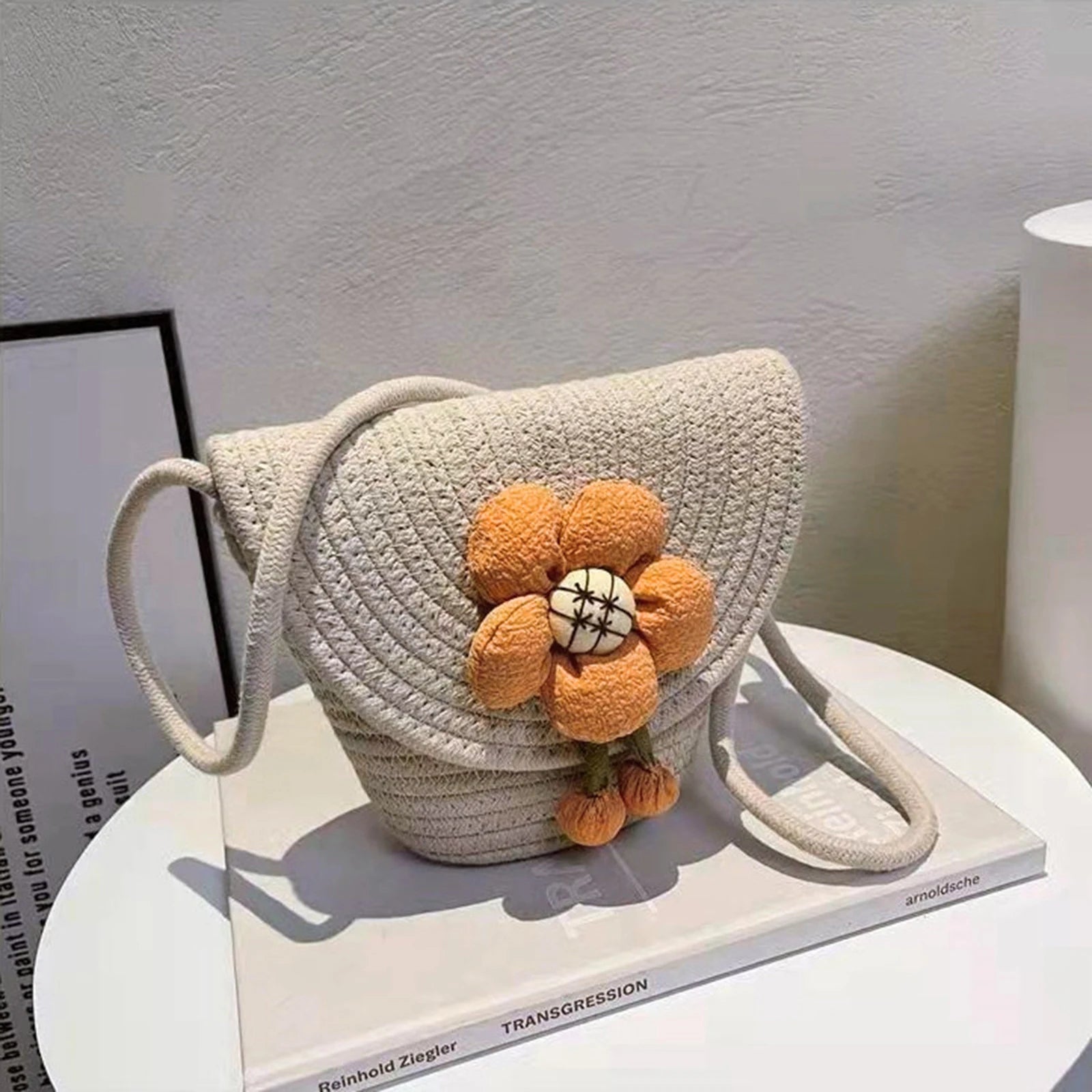 Stylish Braided Crossbody Purse Flower Pendant Small Shoulder Bag