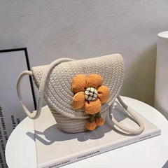 Stylish Braided Crossbody Purse Flower Pendant Small Shoulder Bag