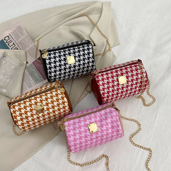 Women's Small Round Chain Shoulder Bag Thousand Bird Lattice Handbag