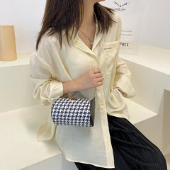 Women's Small Round Chain Shoulder Bag Thousand Bird Lattice Handbag